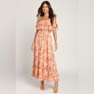 Lulus love and blooms blush floral print off the shoulder dress size medium